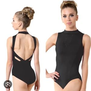 Danznmotion Taylor high neck leotard in black, size 6-7